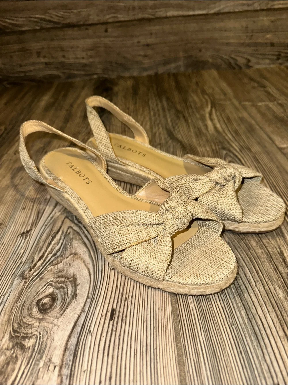 Talbots Women's Beige Bow Espadrille Slingback Sandals Casual Summer Size 7.5
